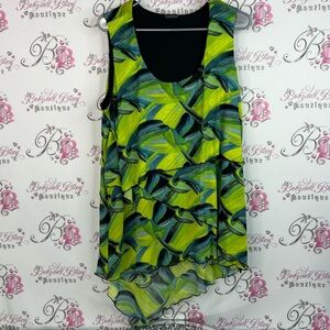 Clientele tank top long style asymmetrical hem Chic Lime Teal Women's Blouse